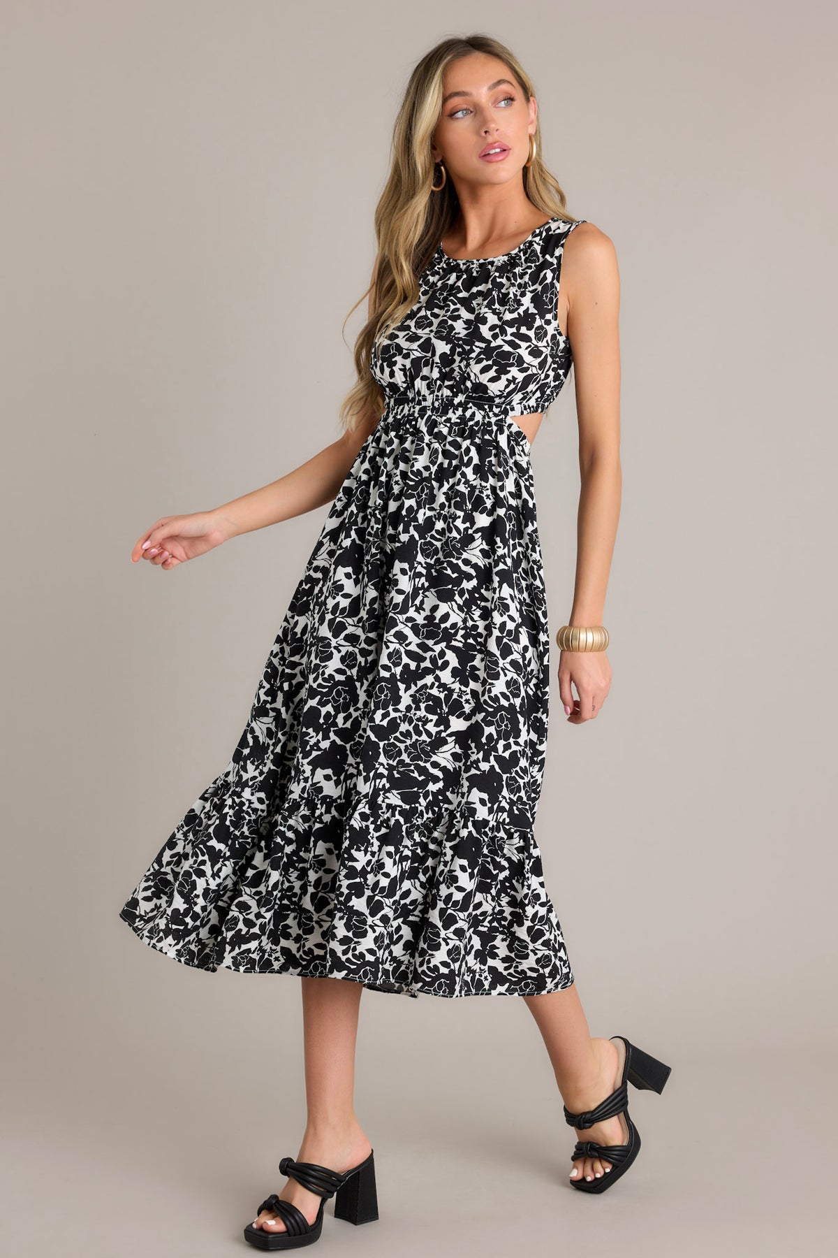 Black Floral Cutout Midi Dress
