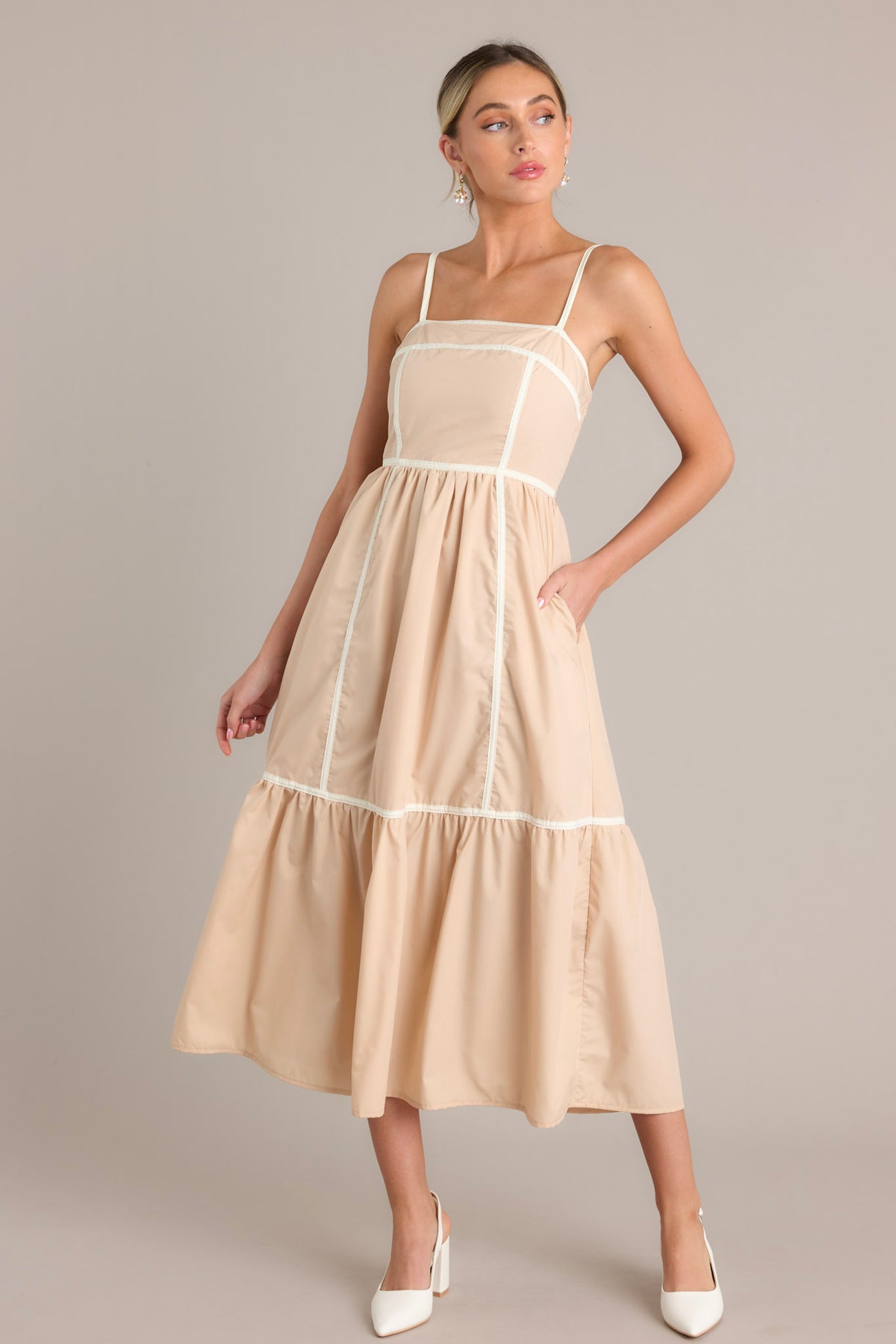 Beige Solid Shirt Maxi Dress