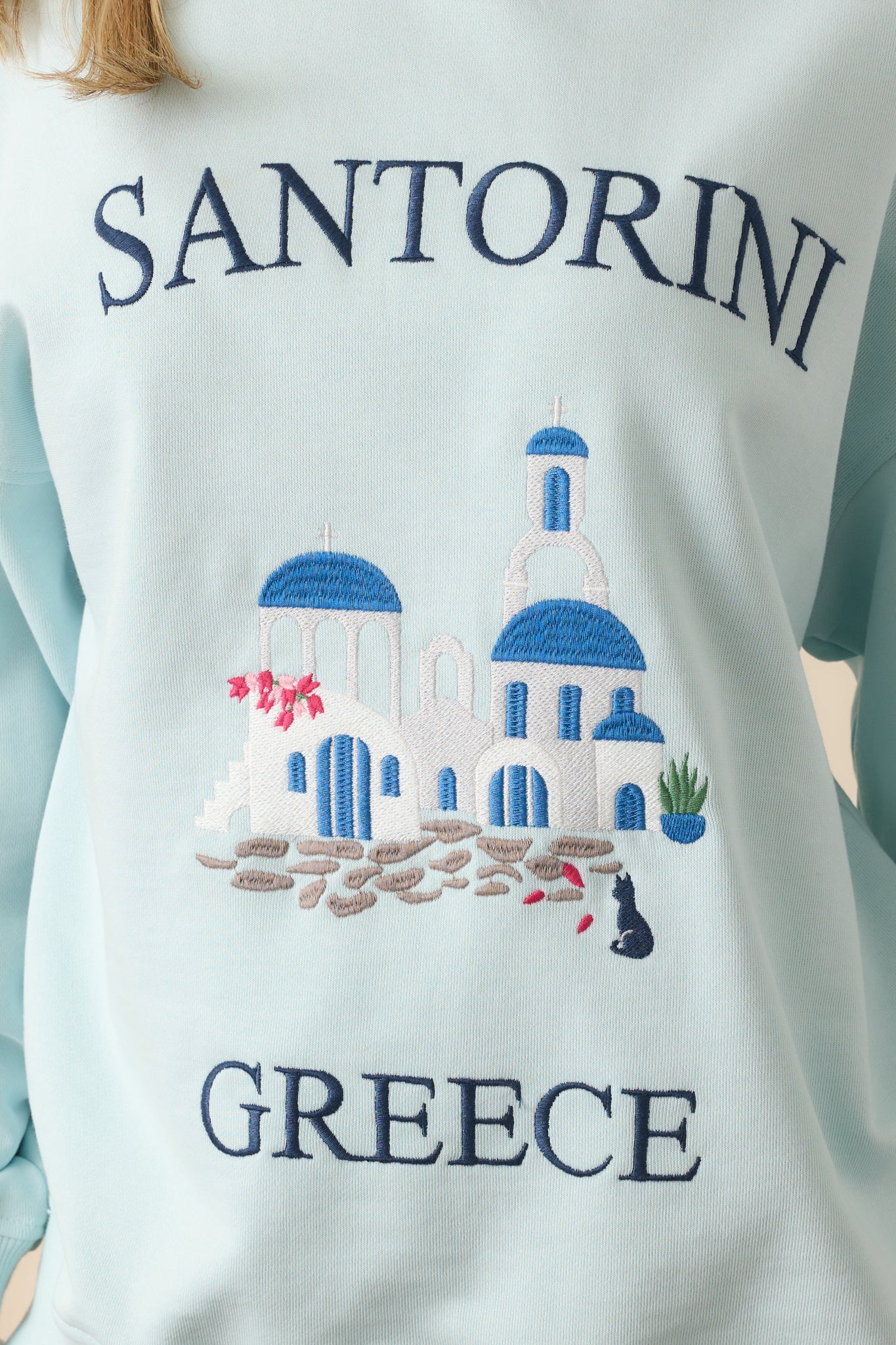 Santorini Dreaming Light Blue Crew Neck Sweatshirt