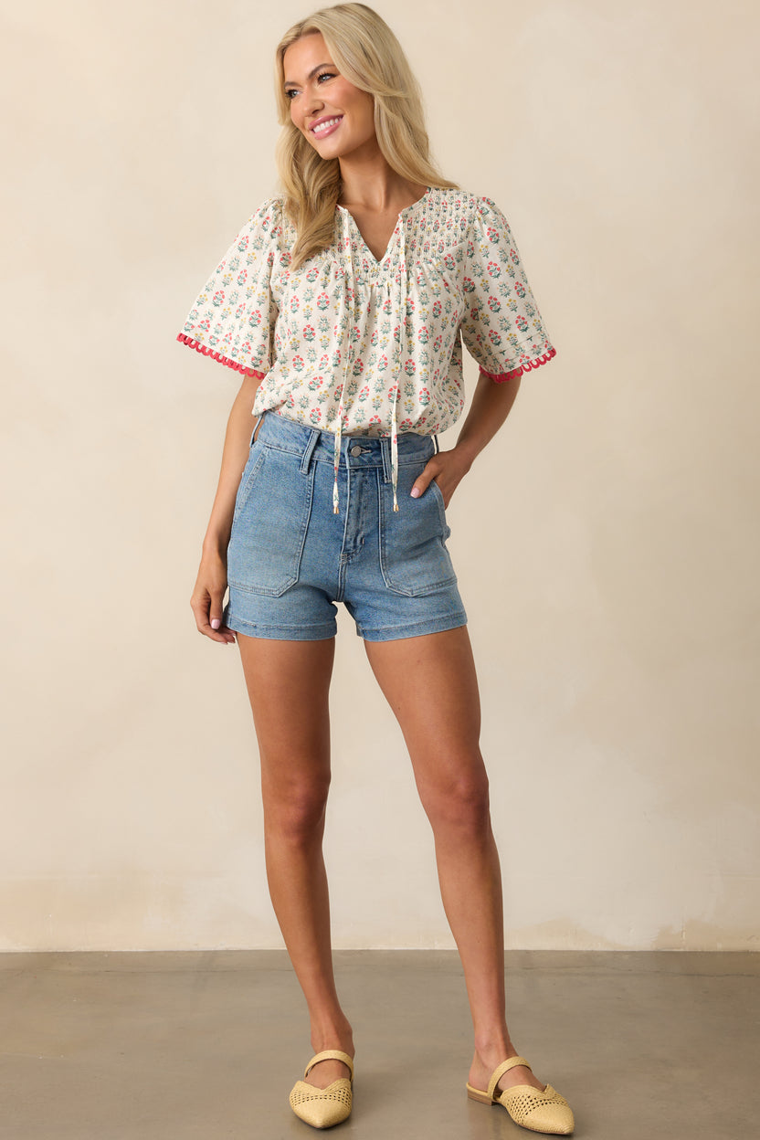 Red Floral Cotton Vest Top