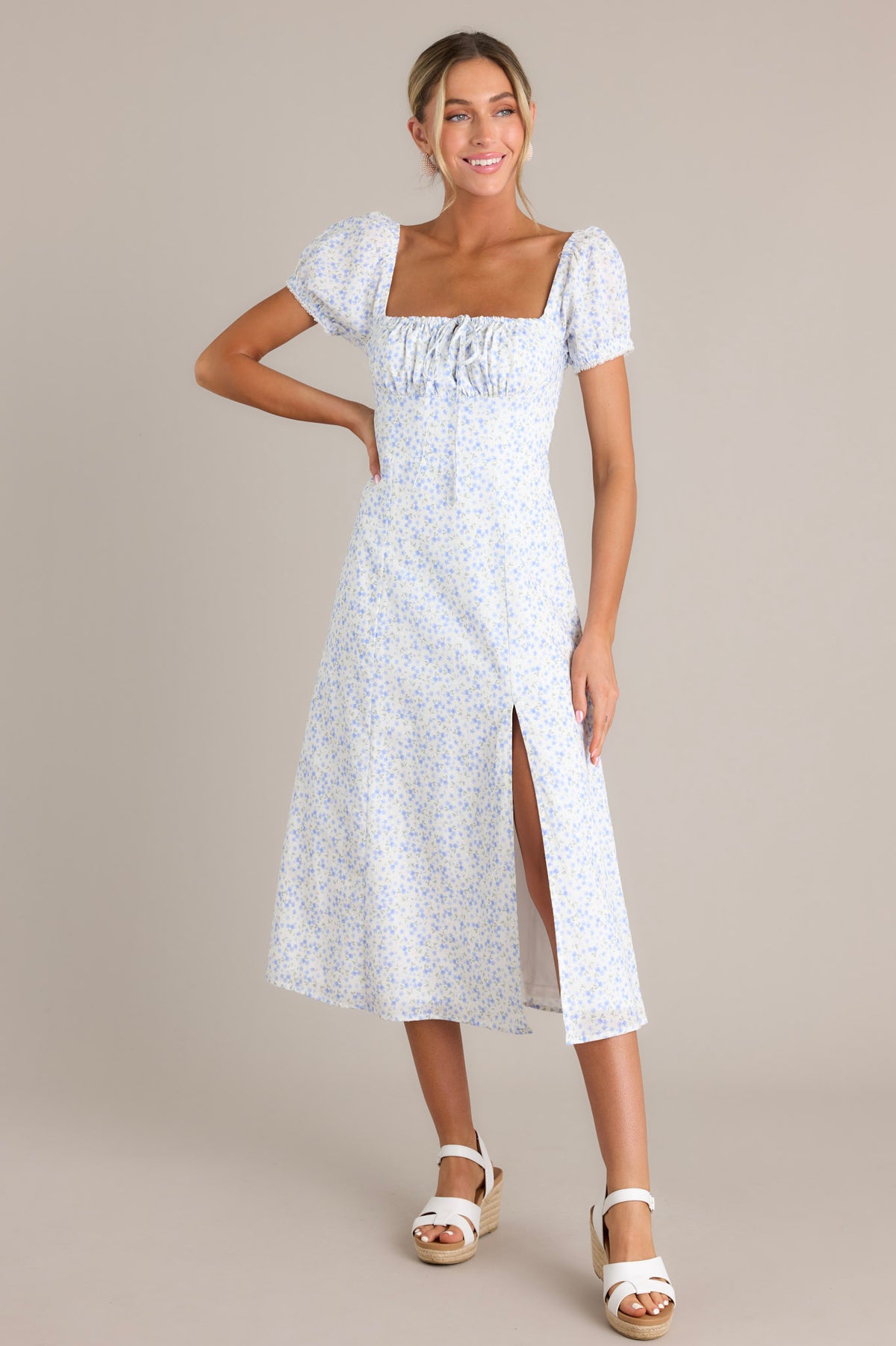 Blue Floral Midi Dress - All Dresses | Red Dress