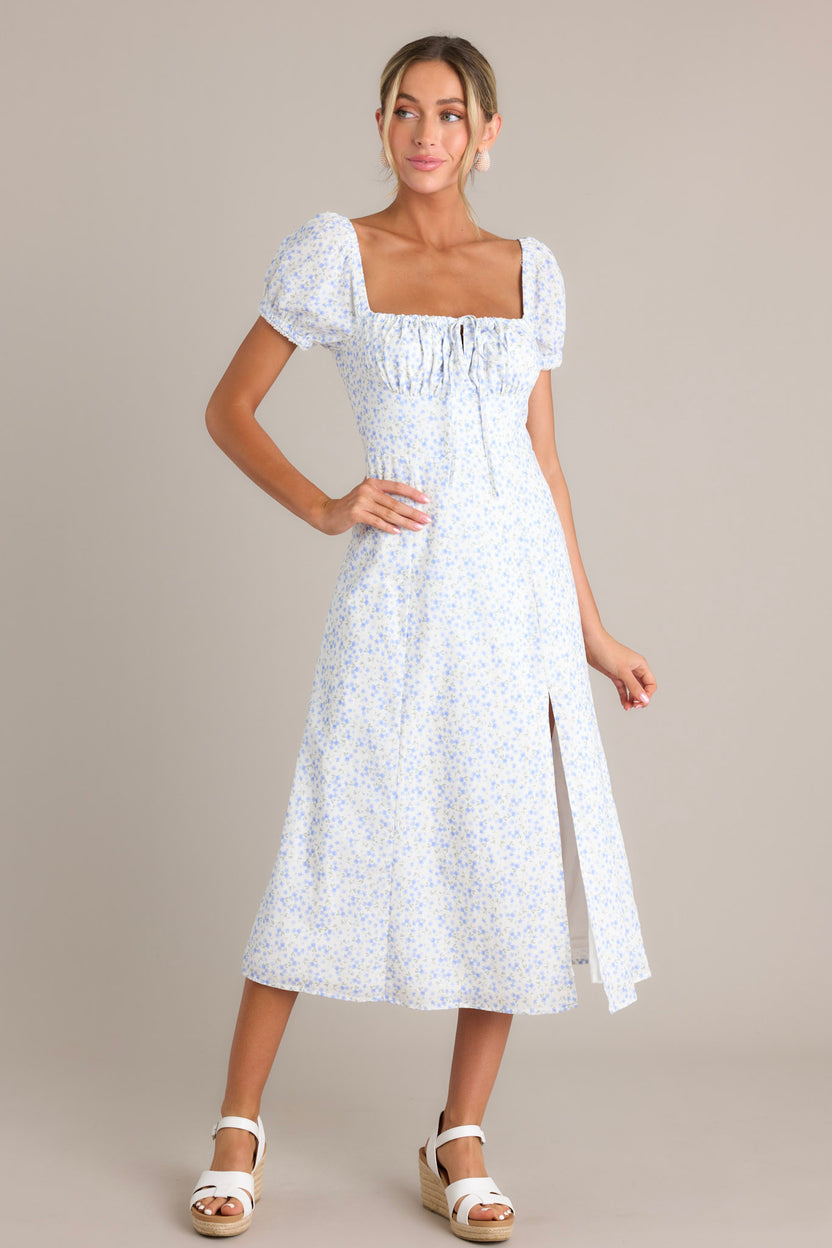 Blue Floral Midi Dress - All Dresses | Red Dress