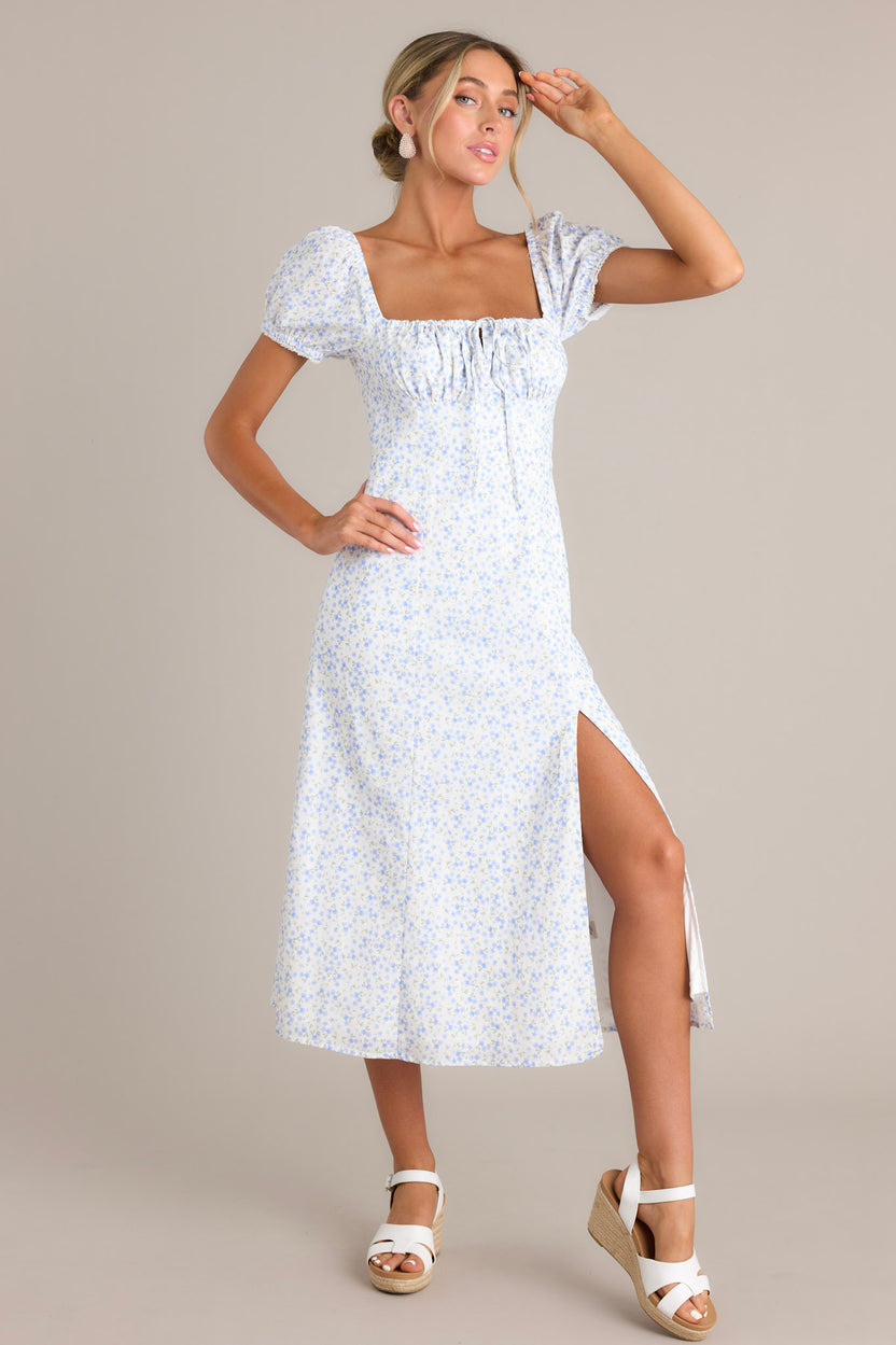 Blue Floral Midi Dress - All Dresses | Red Dress