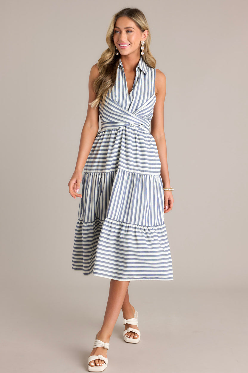 Refined Edge Midi Shirt Dress in Navy Cotton main image 0