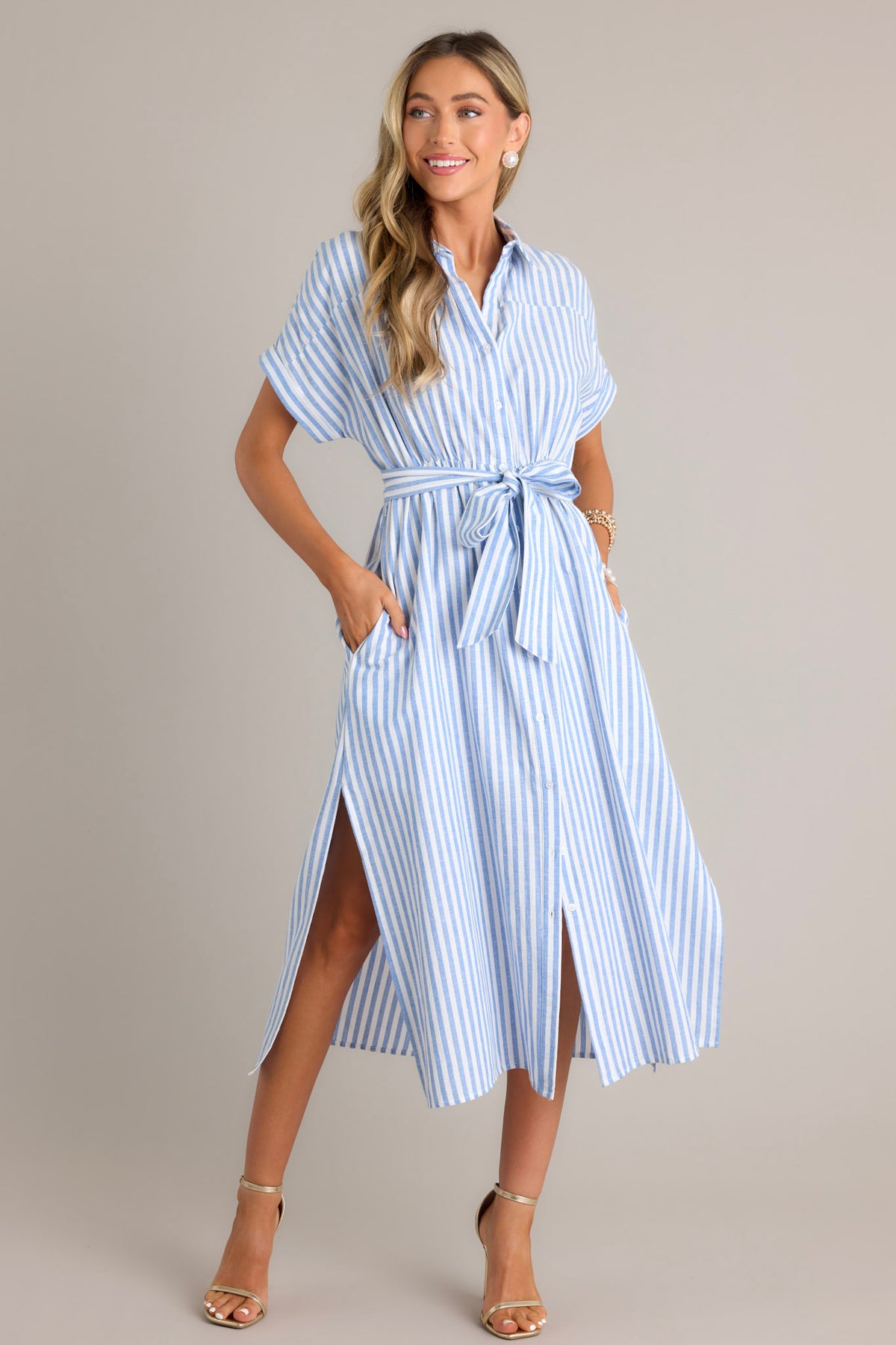 Striped Button Front Dress