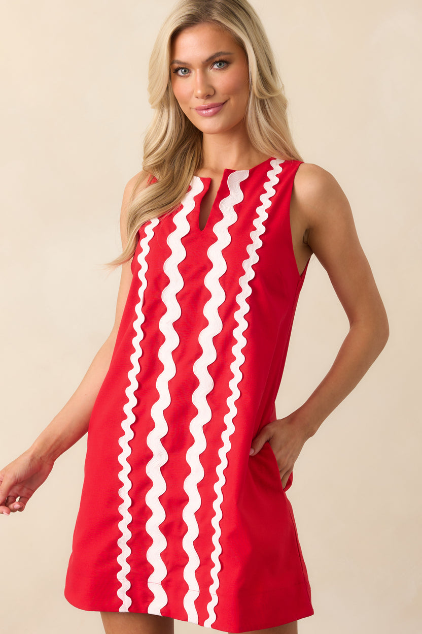 Red Ric Rac Cotton Shift Mini Dress - All Dresses | Red Dress