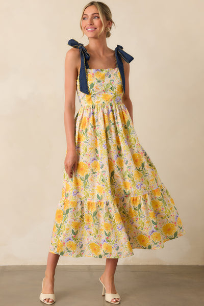 yellow and red dress Yellow Floral Cotton Maxi Dress - Floral Dresses
