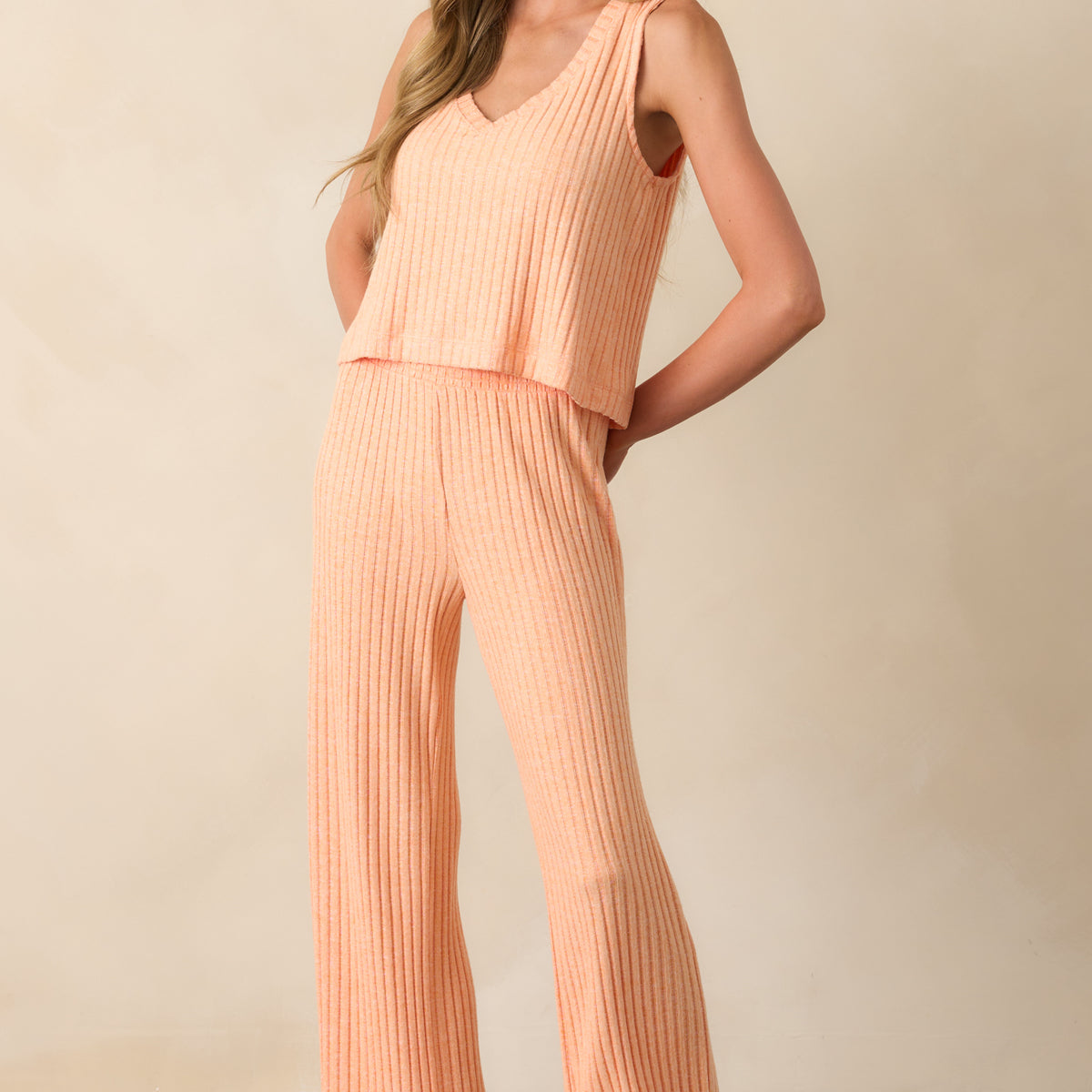Z Supply Sloane V-Neck Silky Rib Tank In Malibu Orange | Red Dress