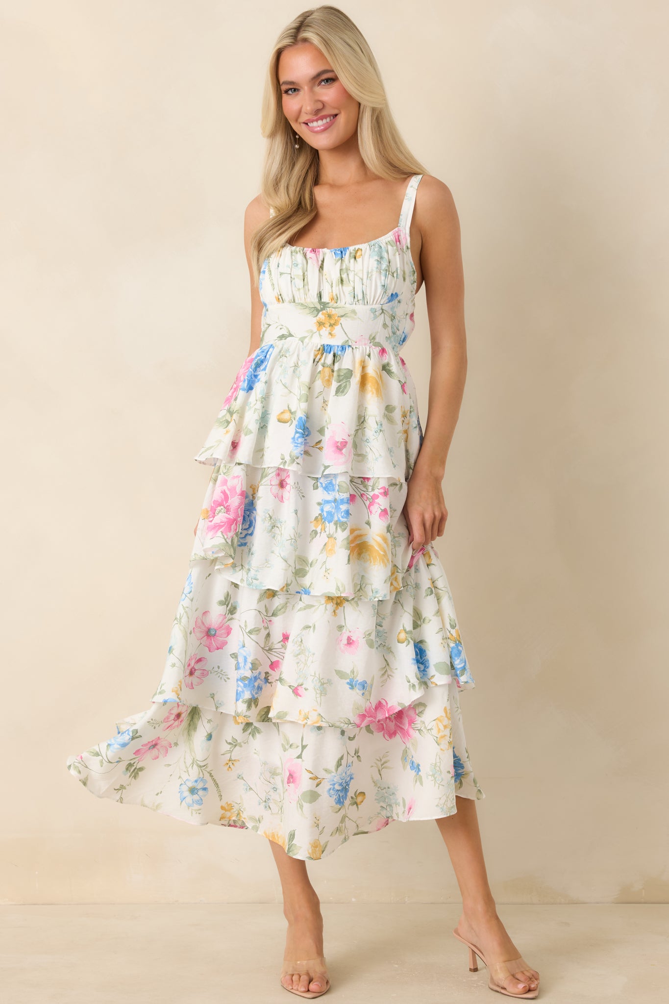 Women's Could Stay Here Forever White Multi Floral Maxi Dress | Size: L