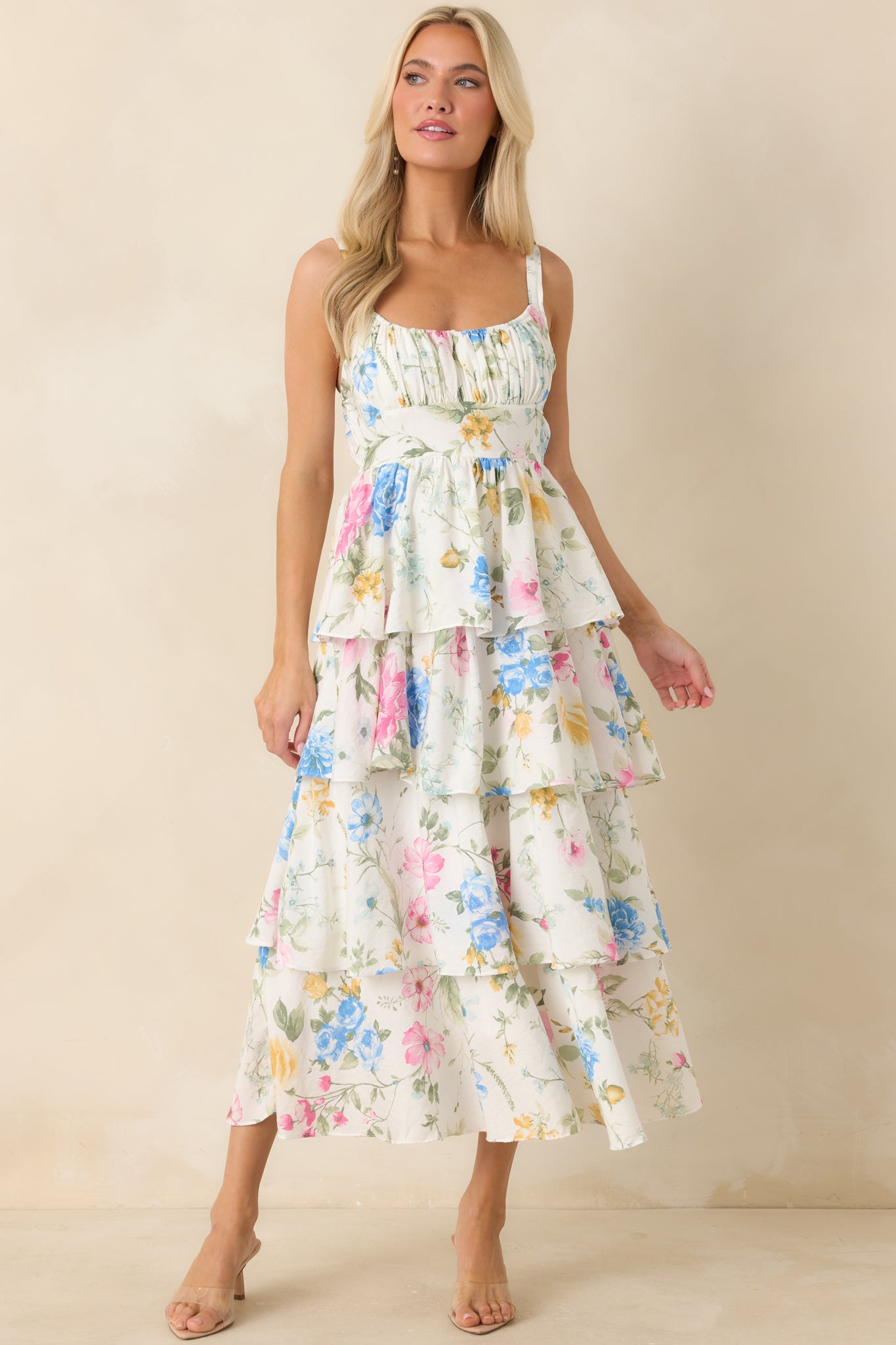 casual white floral maxi dress Women's Could Stay Here Forever White Multi Floral Maxi Dress | Size: L