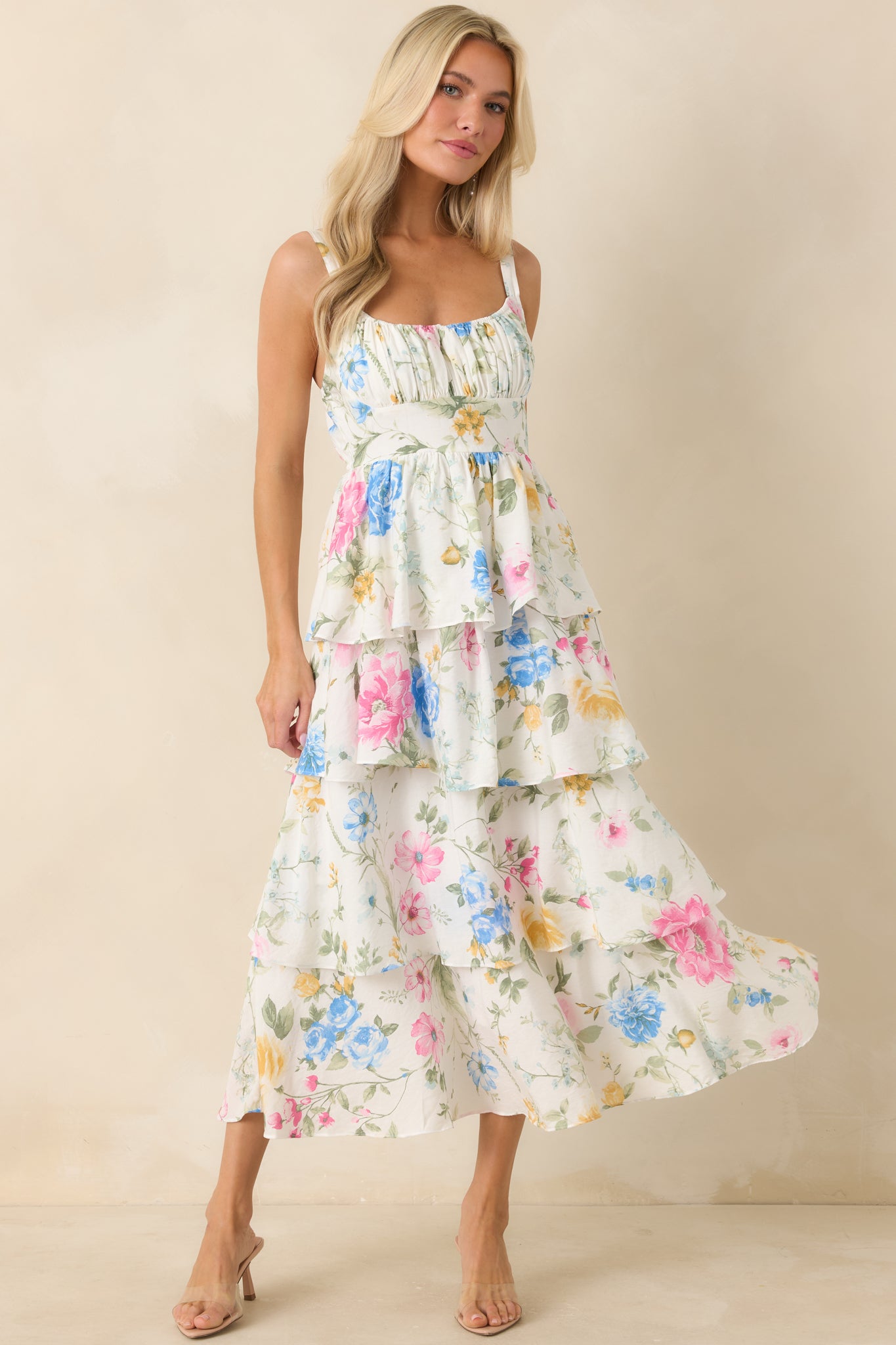 Women's Could Stay Here Forever White Multi Floral Maxi Dress | Size: L