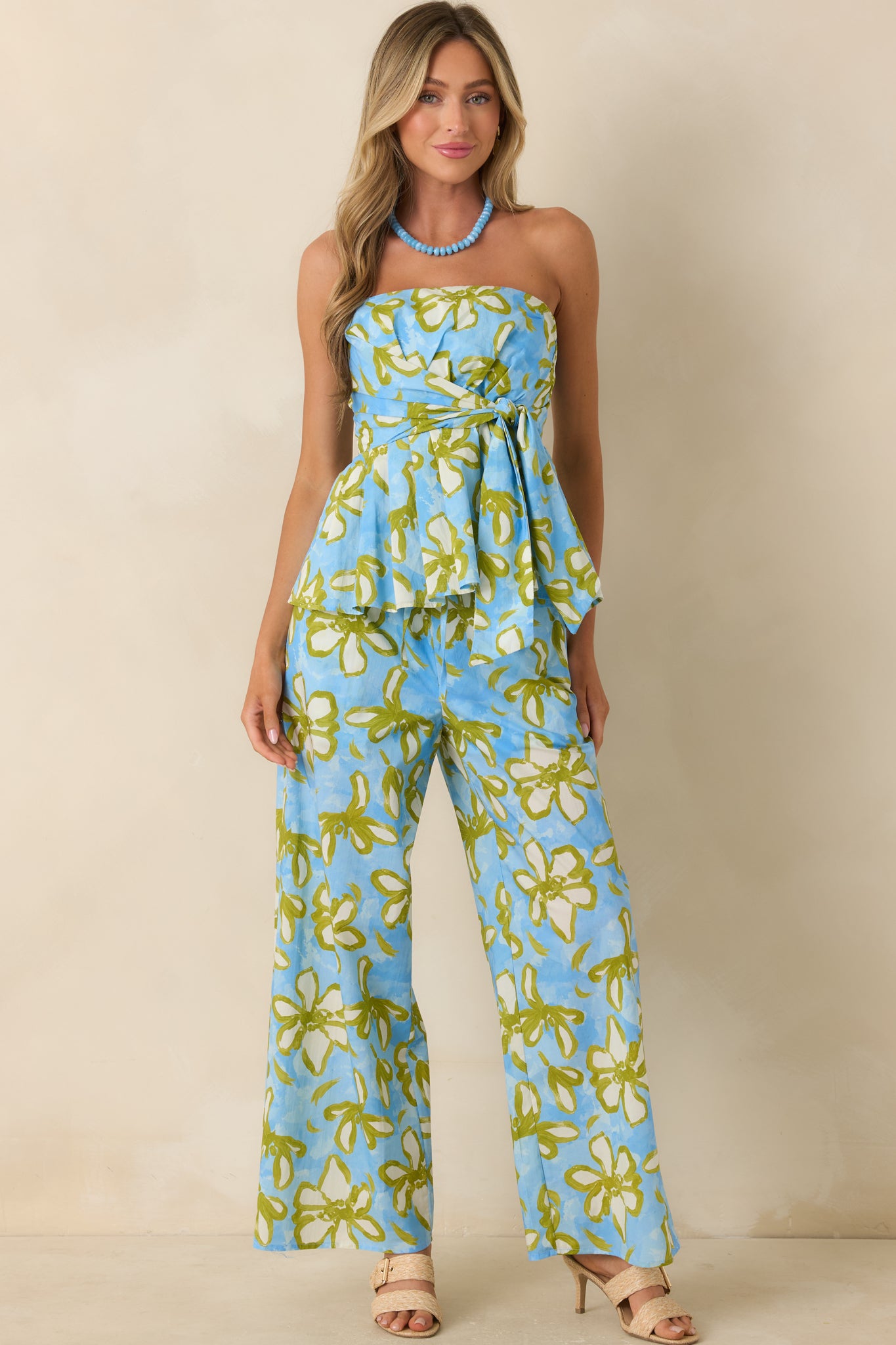 Flower Power Move Blue Floral Cotton Peplum Top