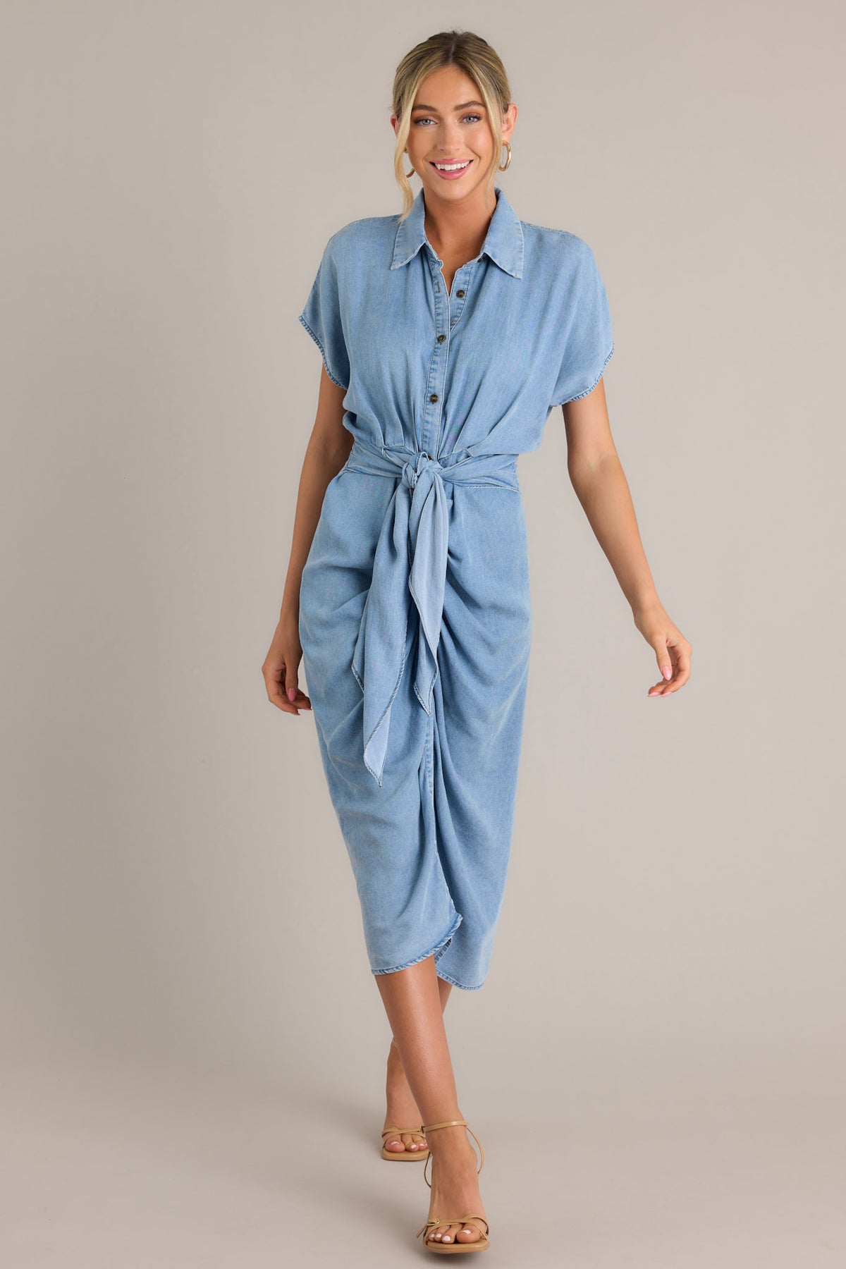 Sleeveless Button Down Midi Dress - Chambray main image 0