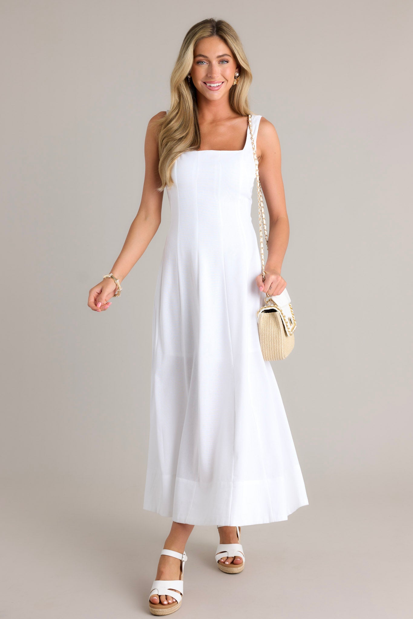 White Linen Blend Maxi Dress