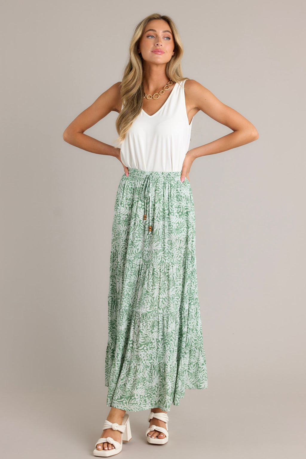 Light Green Floral Maxi Skirt All Bottoms Red Dress