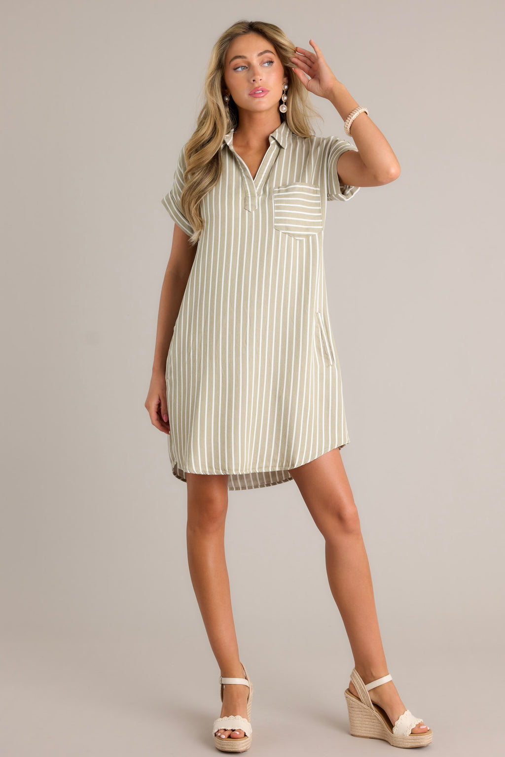 green emerald velvet dress 100% Cotton Green Stripe Midi Dress - All Dresses main image 1