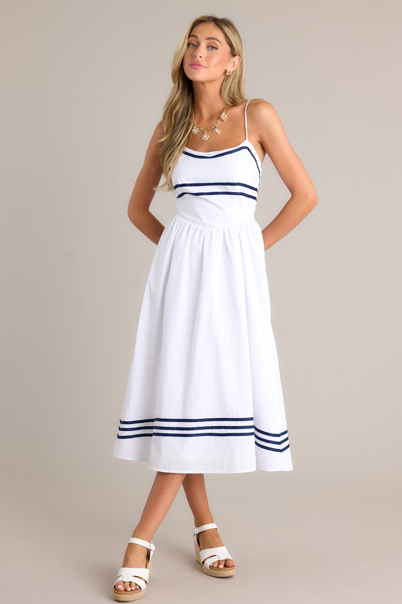 100% Cotton White Drop Waist Midi Dress