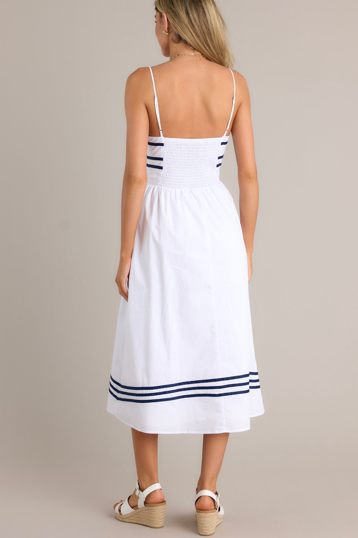100% Cotton White Drop Waist Midi Dress