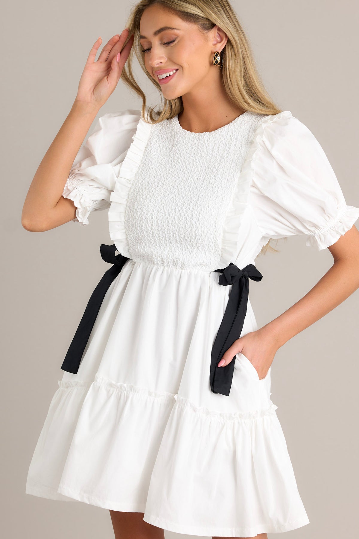 Eira Ivory Puff Sleeve Mini Dress