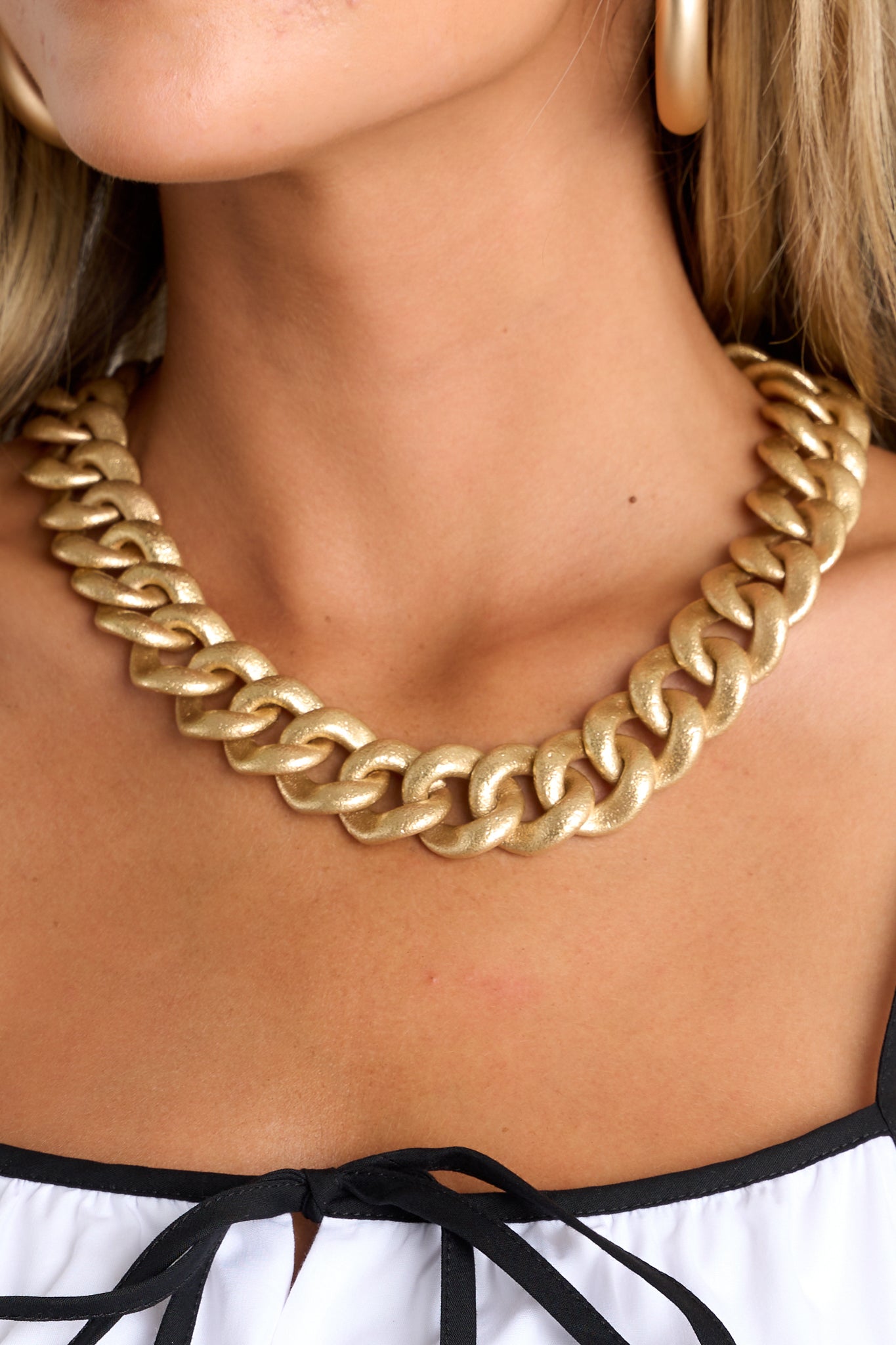 Matte Gold Textured Necklace - All Necklaces | Red Dress Matte Gold Textured Necklace - All Necklaces | Red Dress