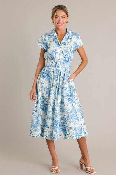 Floral Blue & White Midi Dress - All Dresses | Red Dress Floral Blue & White Midi Dress - All Dresses | Red Dress