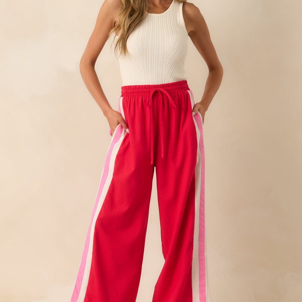 womens red dress trousers Wide Leg With Skirt Overlay The pleats Women's Red Pants - Express