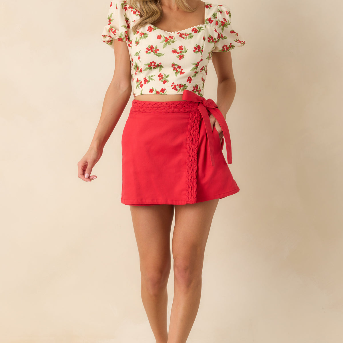 red skort dress Red Braided Mini Skort - All Bottoms