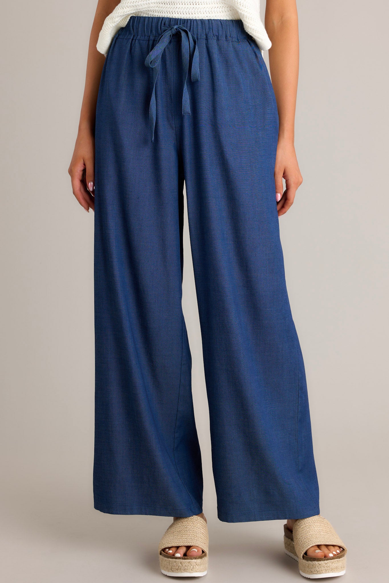 Solid Knit Wide-Leg Pants - Chambray