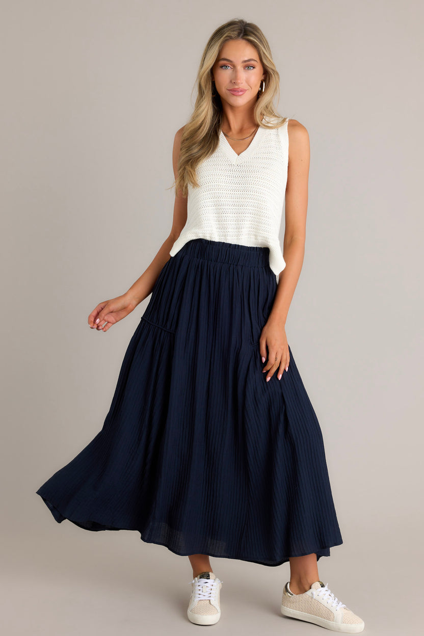 alexandra Rhinestone knit maxi skirt in navy blue