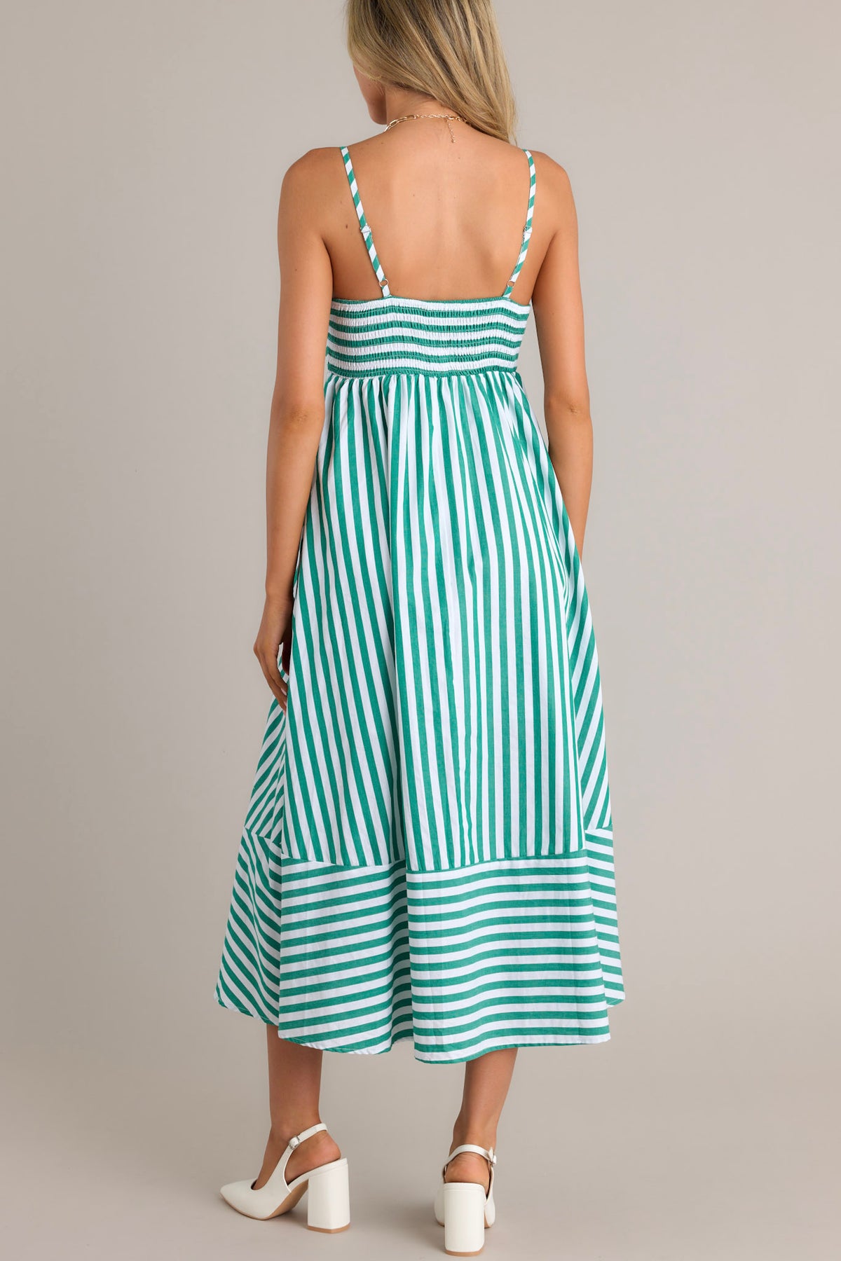 100% Cotton Green Stripe Midi Dress
