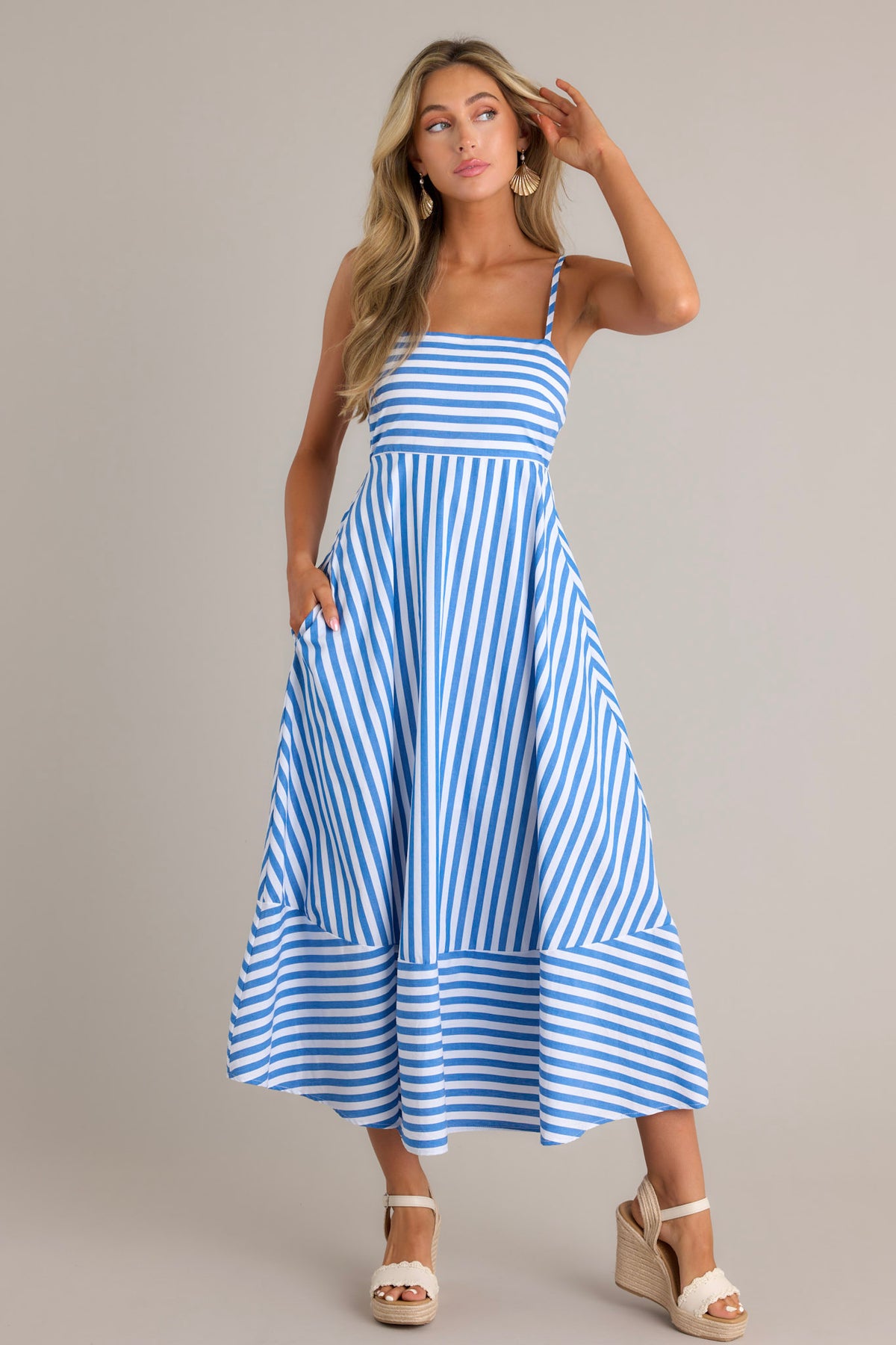 100% Cotton Blue Midi Dress