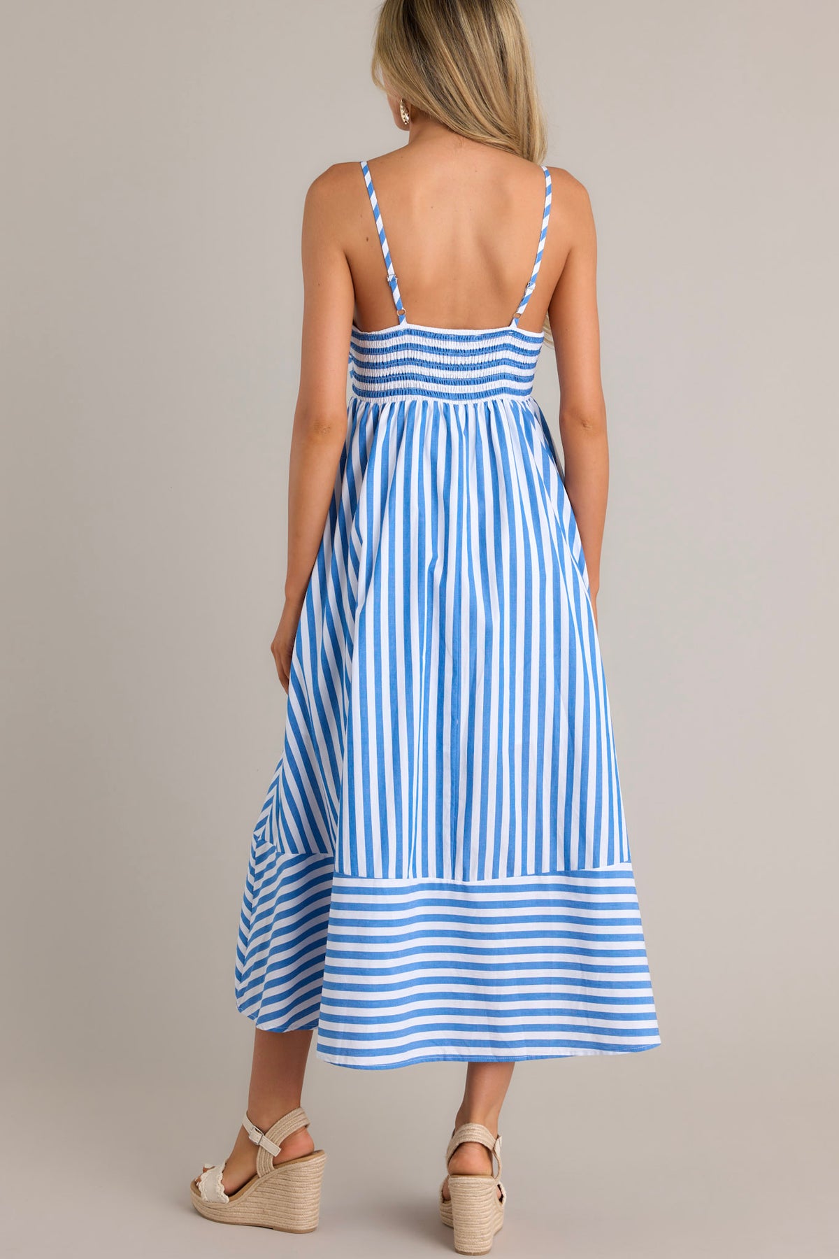 100% Cotton Blue Stripe Midi Dress