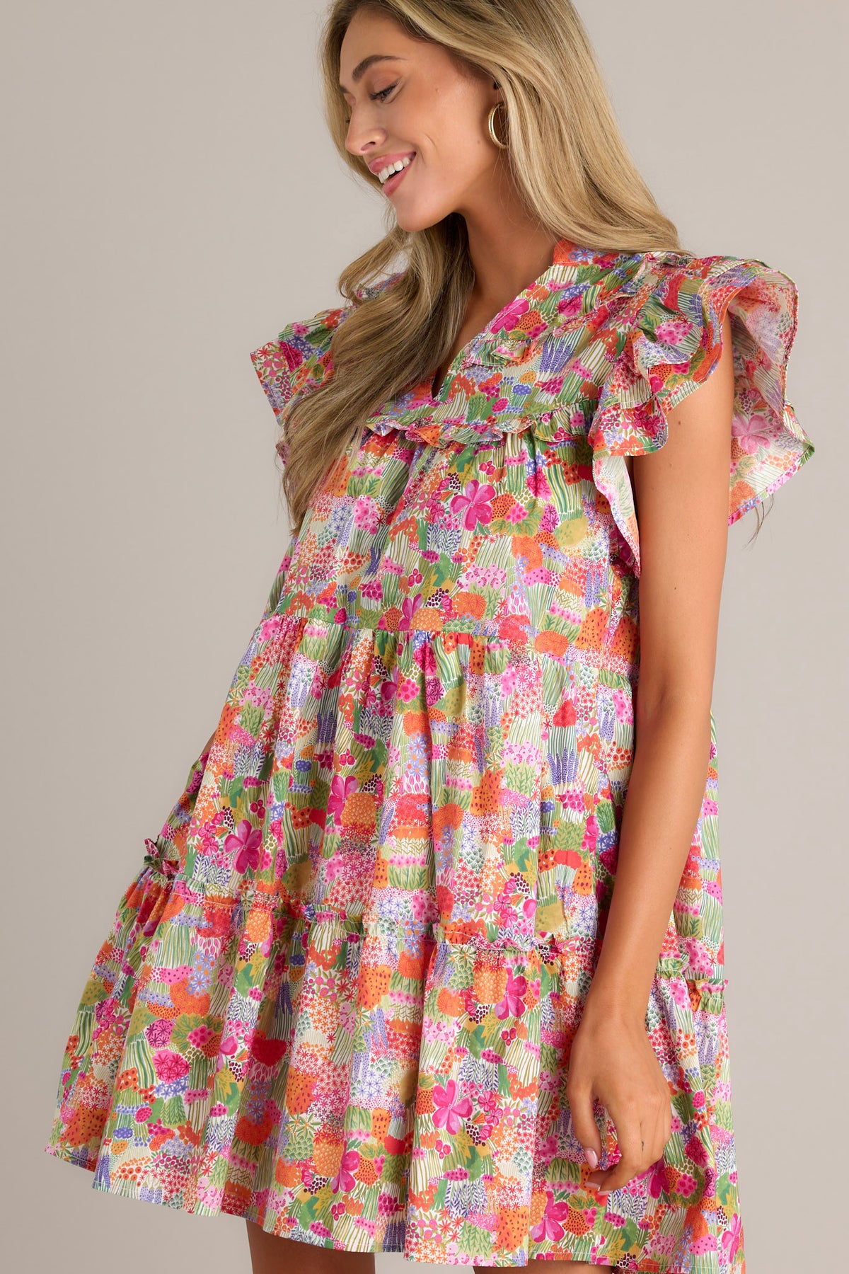 Keepsake Long Sleeve Mini Dress Pink Rose Floral