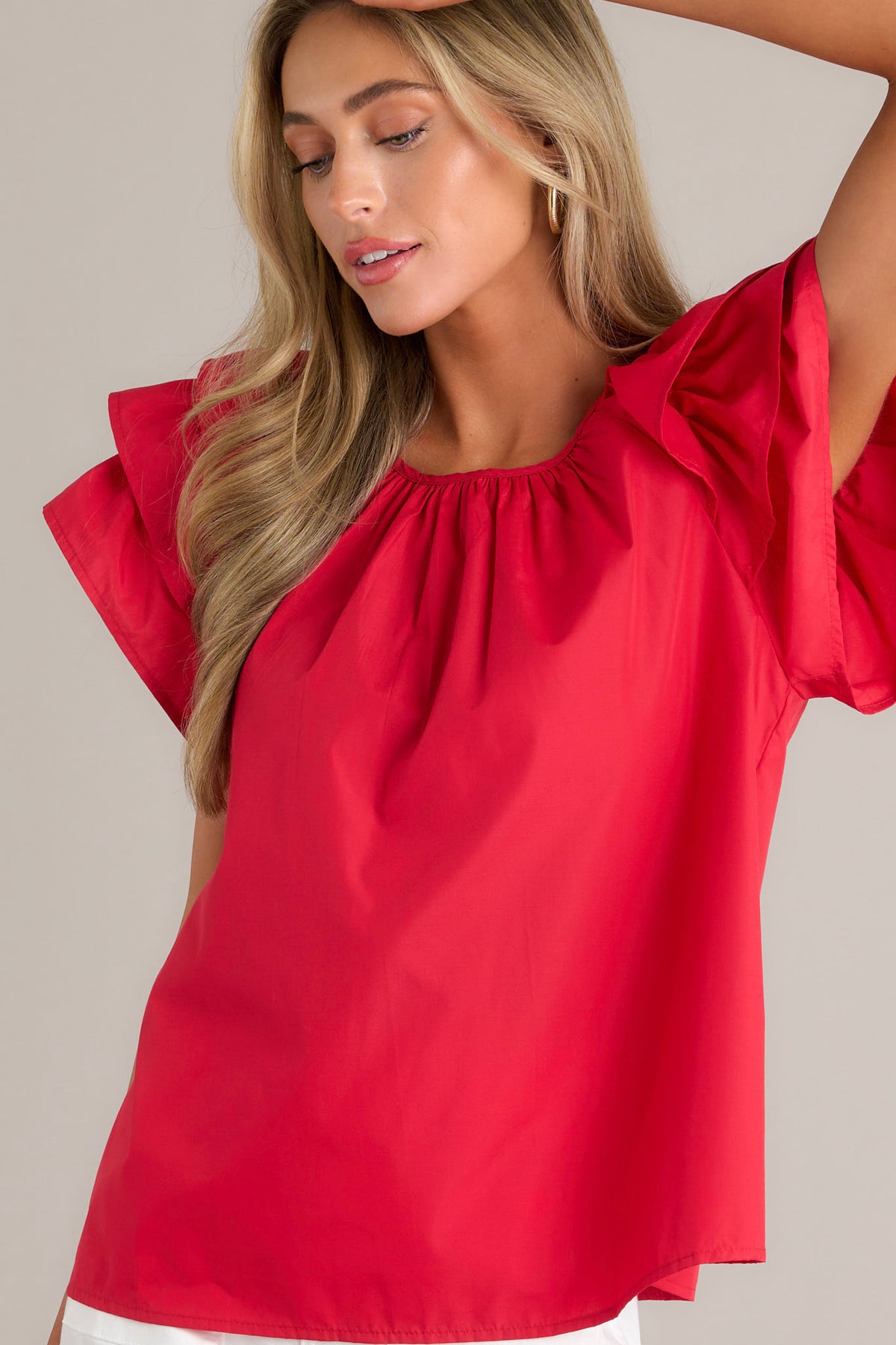 Red Ruffle Sleeve Top - All Tops | Red Dress