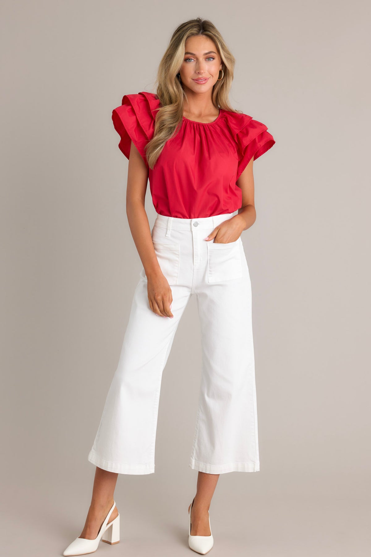 Red Ruffle Sleeve Top - All Tops | Red Dress
