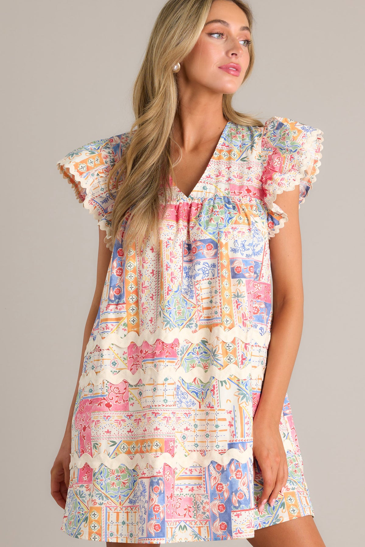Cornflower and Ivory Striped Cotton Mini Dress