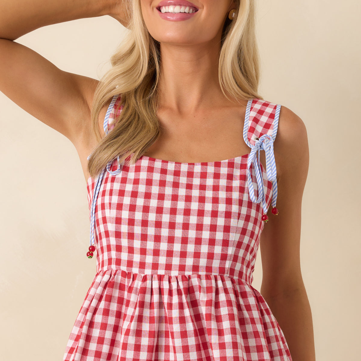 Prosperina Kacey Peplum Top In Red Gingham | Red Dress