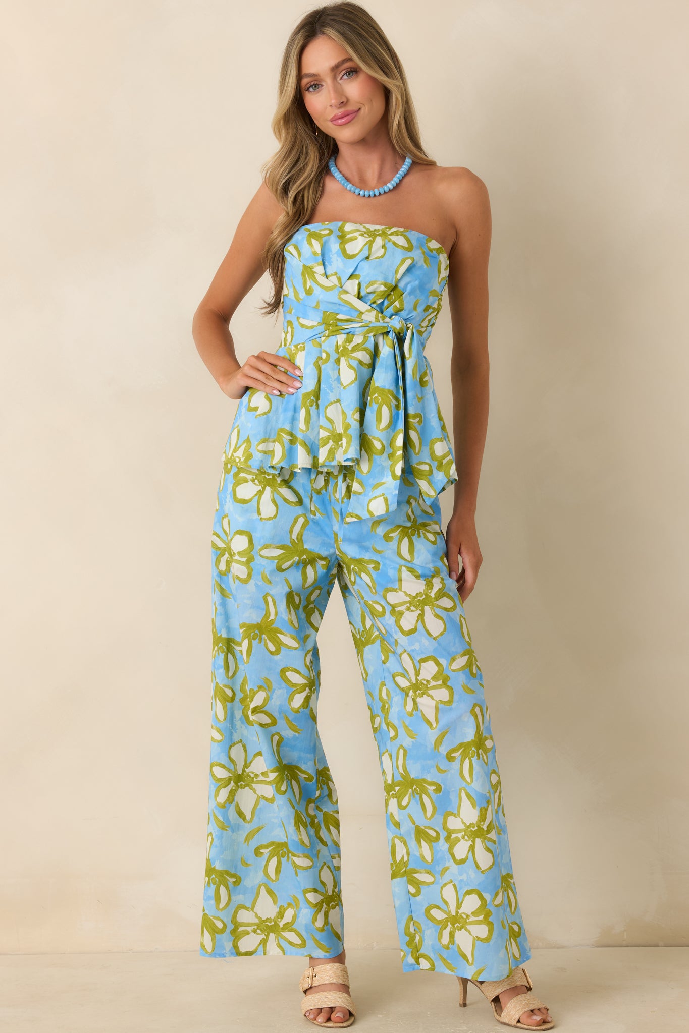 Flower Power Move Blue Floral Cotton Peplum Top