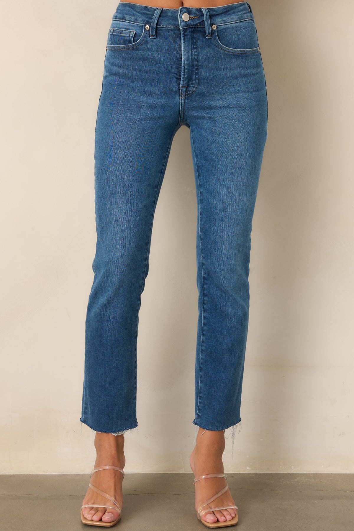Good American Soft Tech Good Legs Medium Wash Straight Jeans