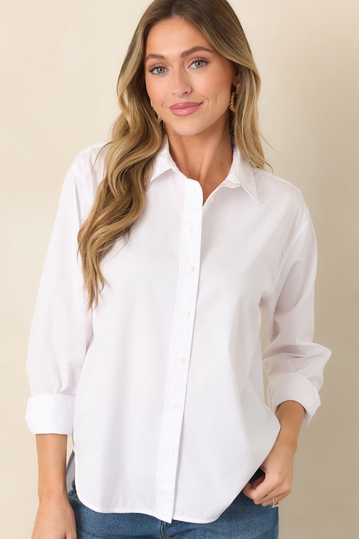 SPANX® White Cotton Poplin Oversized Button-Up Shirt
