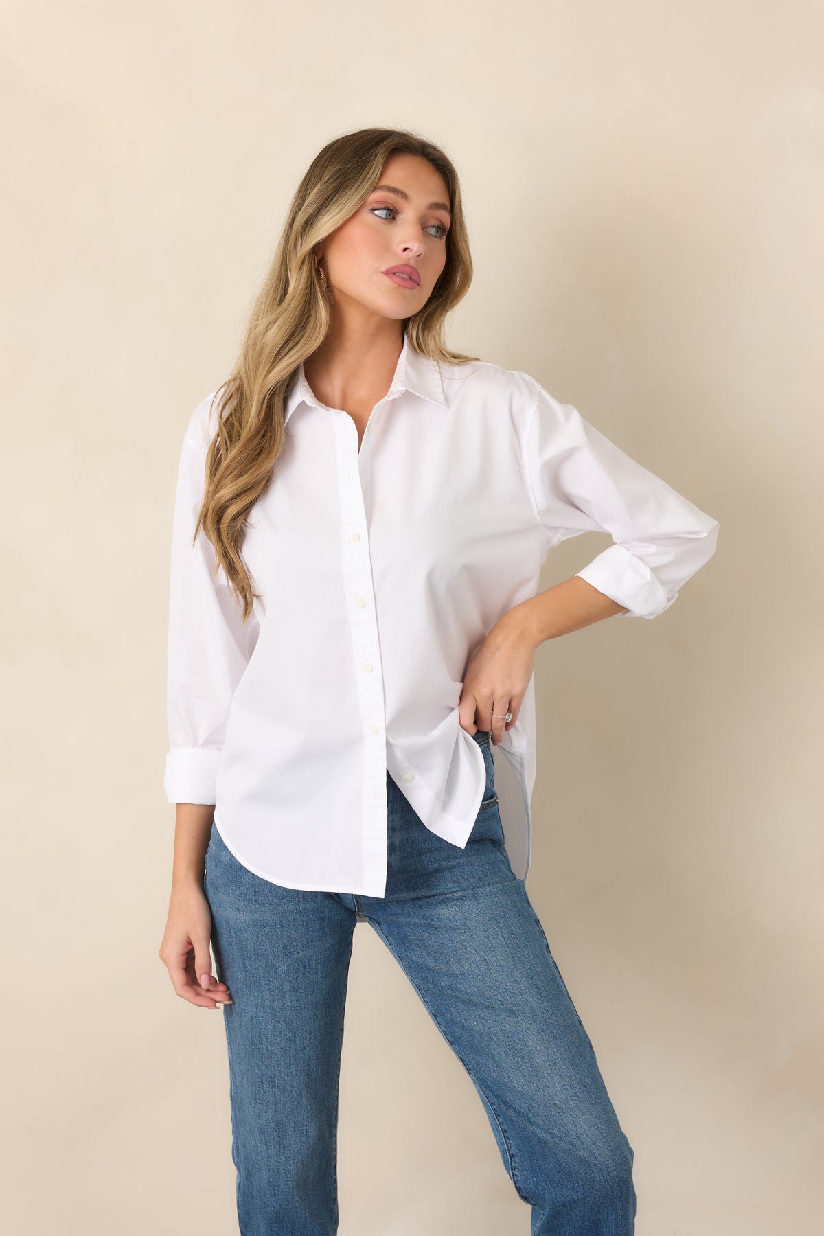 SPANX® White Cotton Poplin Oversized Button-Up Shirt