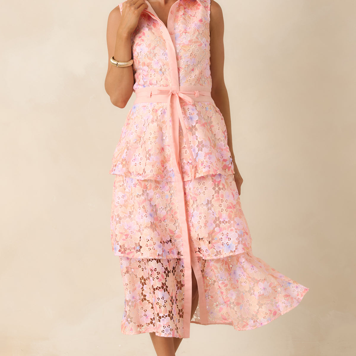 light pink lace midi dress self-portrait Dress