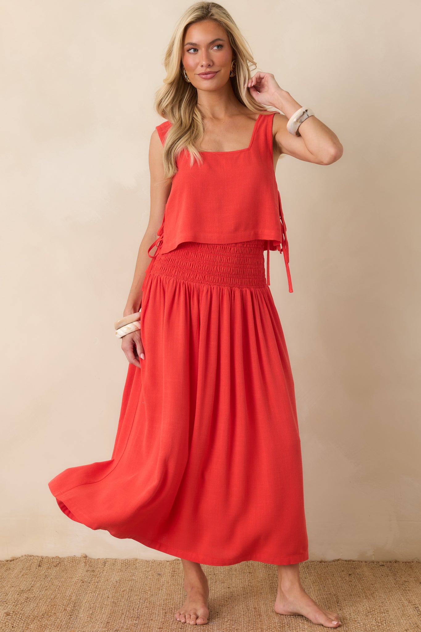 Paradisa Siesta Key Sangria Red Linen Blend Maxi Skirt | Red Dress