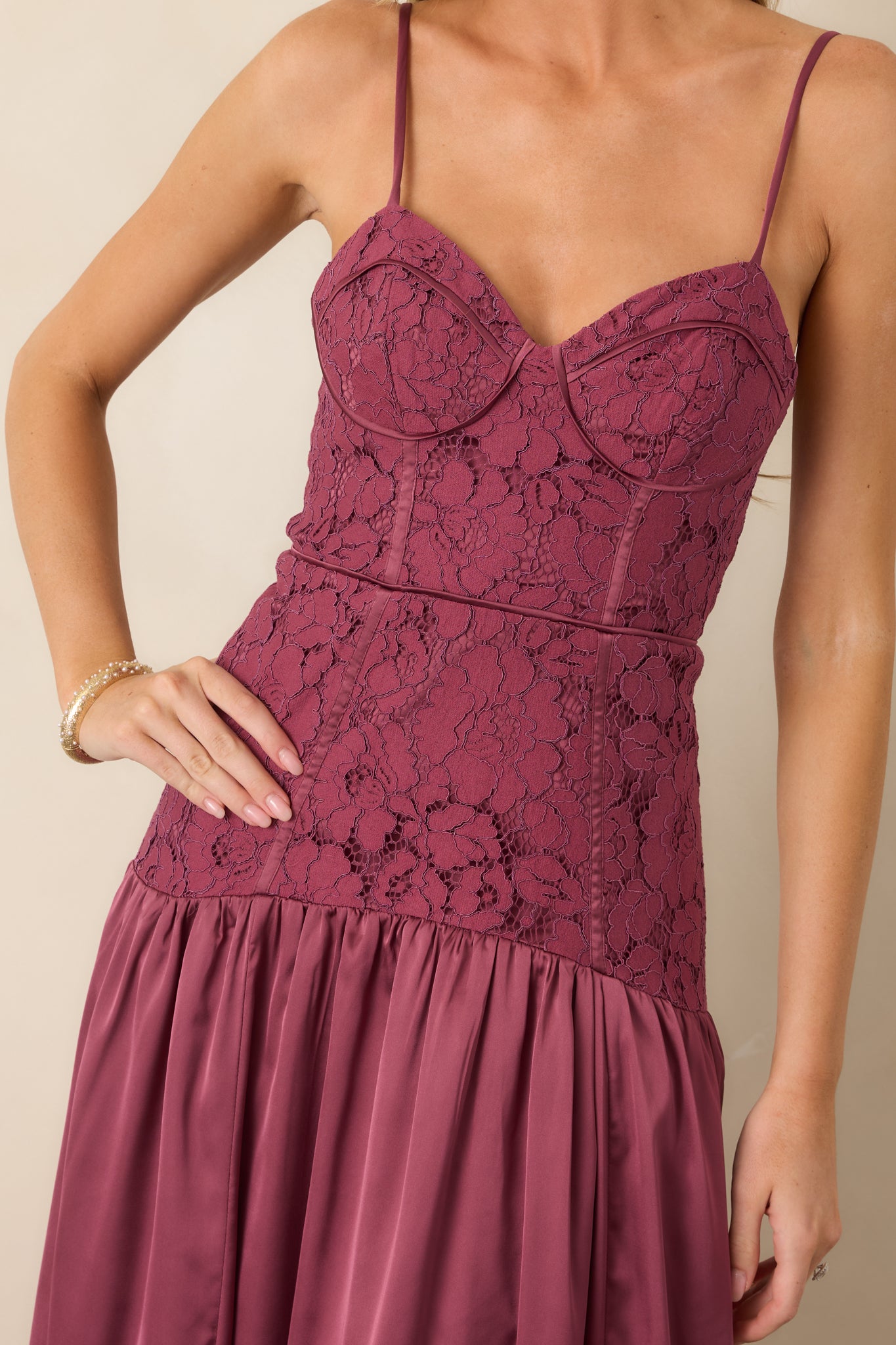 ASTR the Label Kaylani Mauve Lace Bustier Maxi Dress
