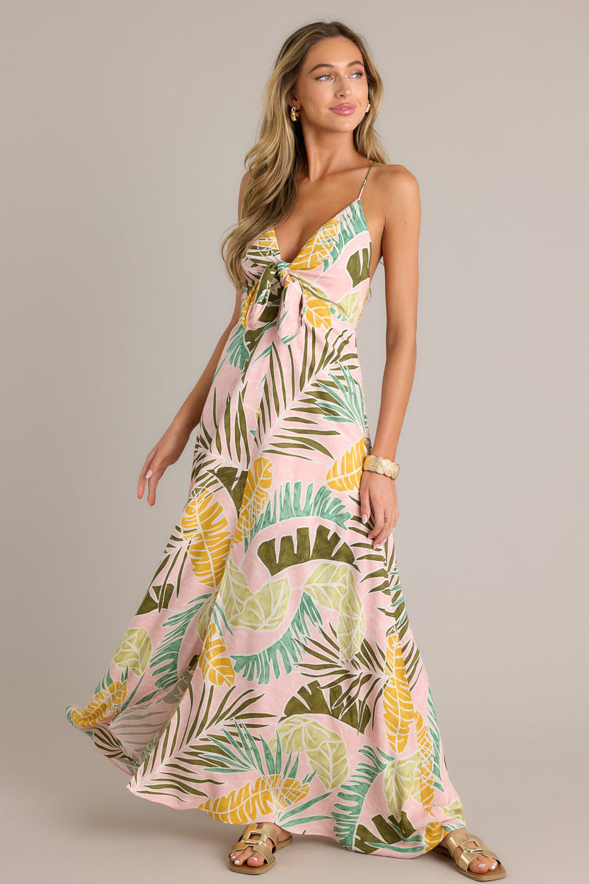Pink Tropical Print Wrap Dress main image 1