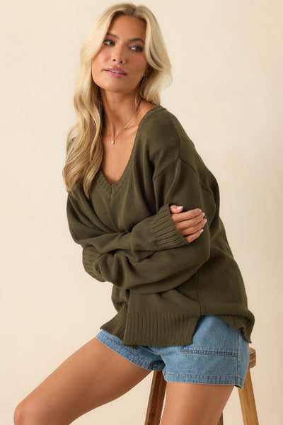 Z Supply All Around Cotton V-Neck Sweater In Fern Green | Red Dress Z Supply All Around Cotton V-Neck Sweater In Fern Green | Red Dress