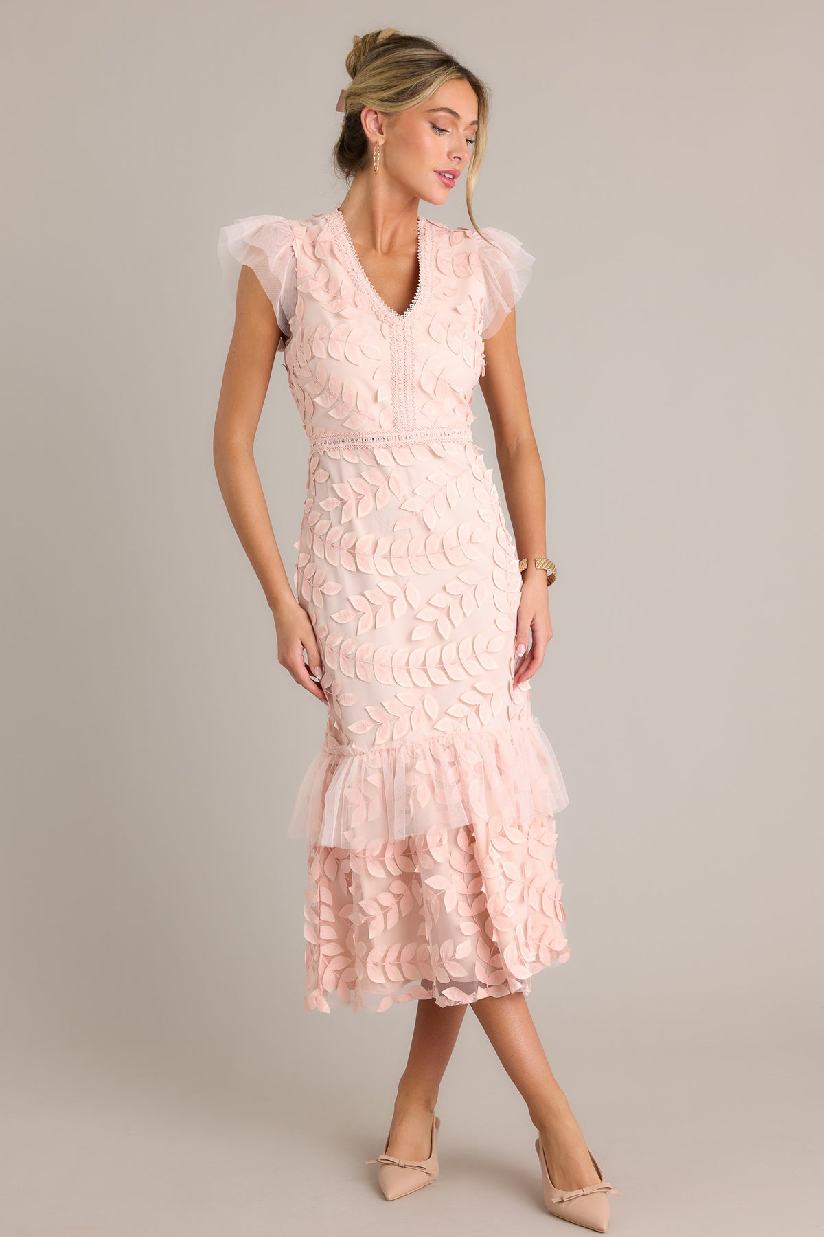 Poised Pink Floral Embroidered Dress