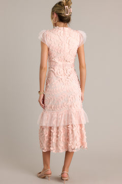 Pink Chinon Embroidered Midi Dress