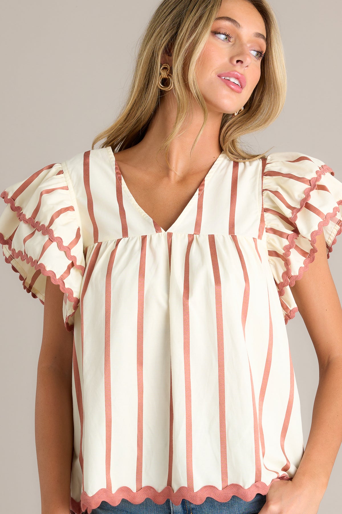 Navy & White Stripe Flutter Sleeve Flare Tunic