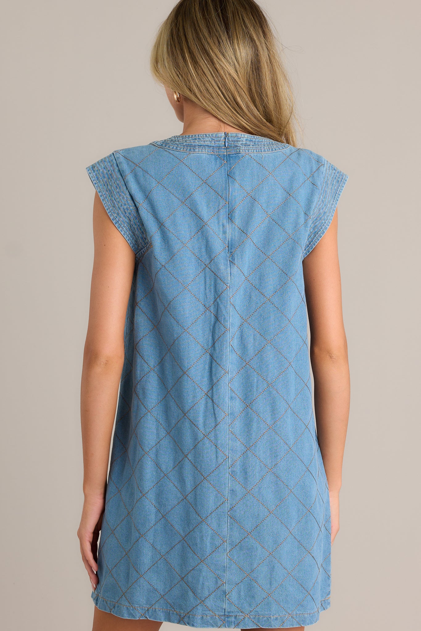 Light Chambray Quilted Mini Dress - All Dresses | Red Dress